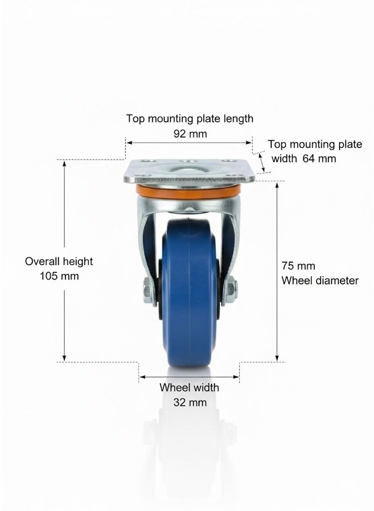 3” Impact-Resistant Blue Heavy Duty Thermoplastic Rubber TPR Swivel Caster Wheels(4 pcs Caster Wheel = 2 Swivel Caster With Brake + 2 Swivel Caster Without Brake) - Image 2